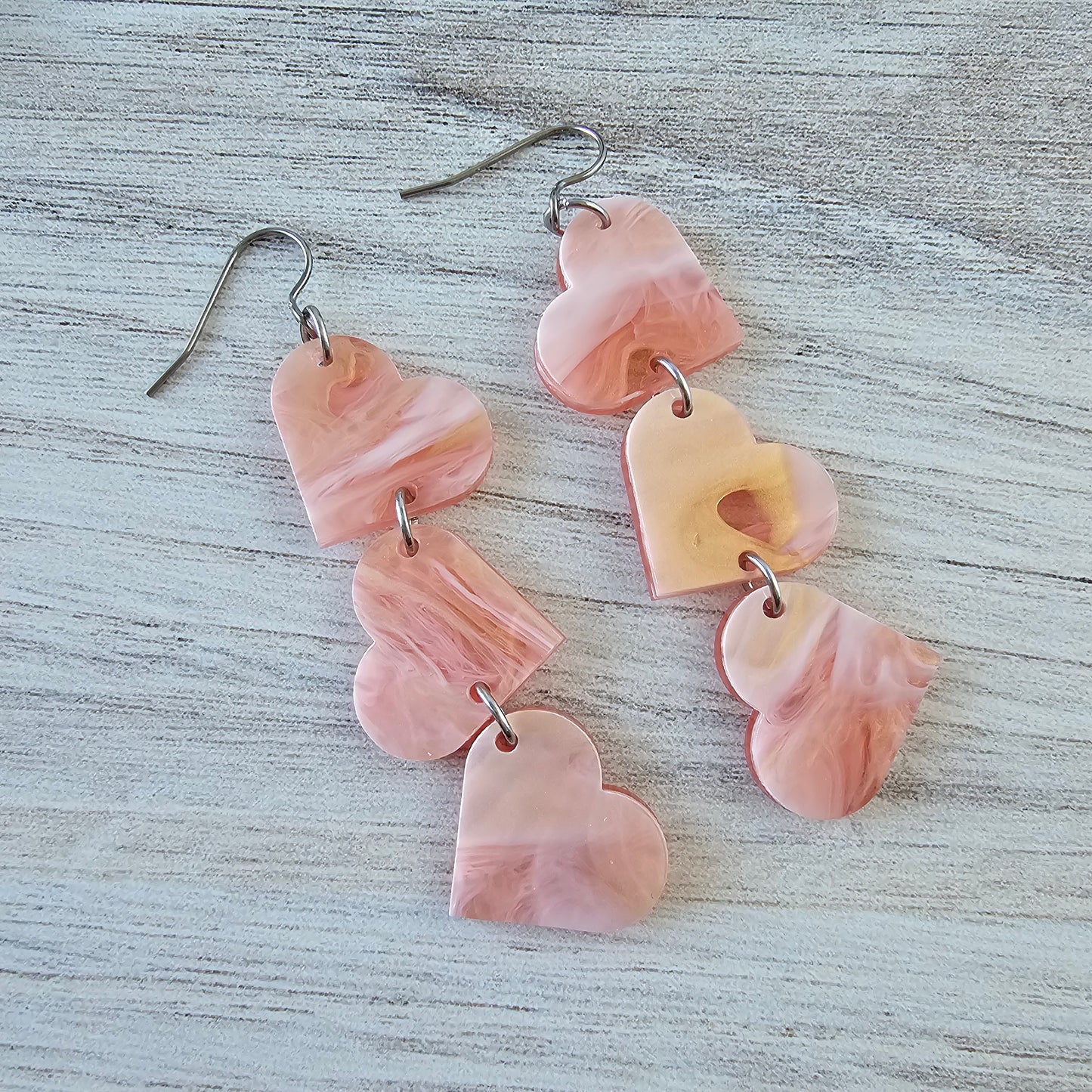 Soft Pink Marble Tumbling Heart Earrings