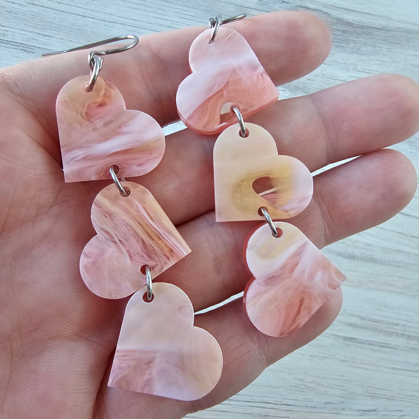 Soft Pink Marble Tumbling Heart Earrings