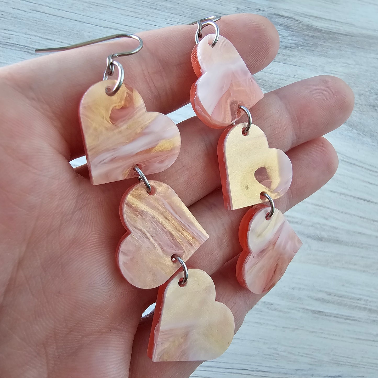 Soft Pink Marble Tumbling Heart Earrings