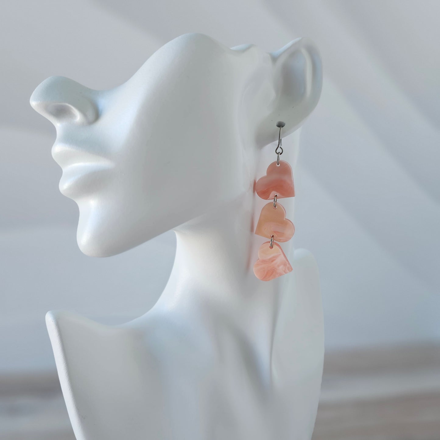 Soft Pink Marble Tumbling Heart Earrings