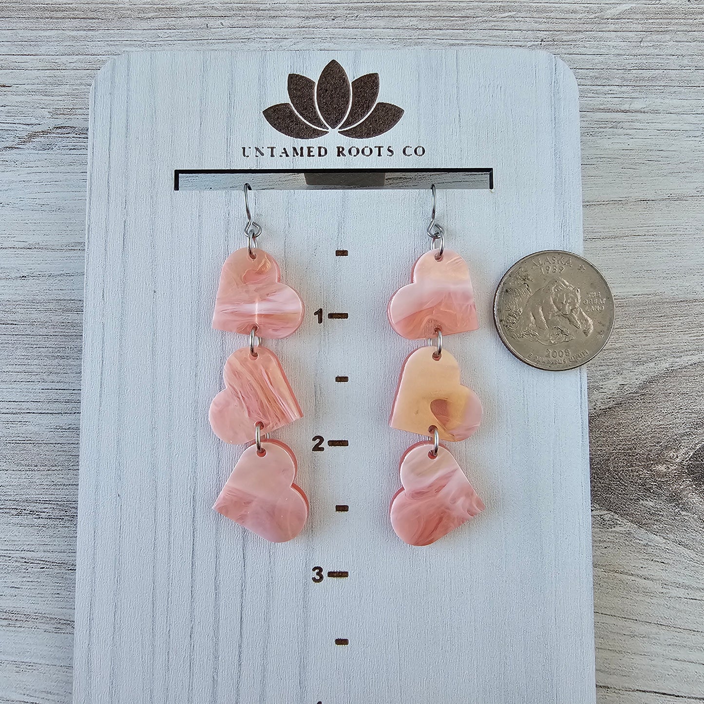 Soft Pink Marble Tumbling Heart Earrings