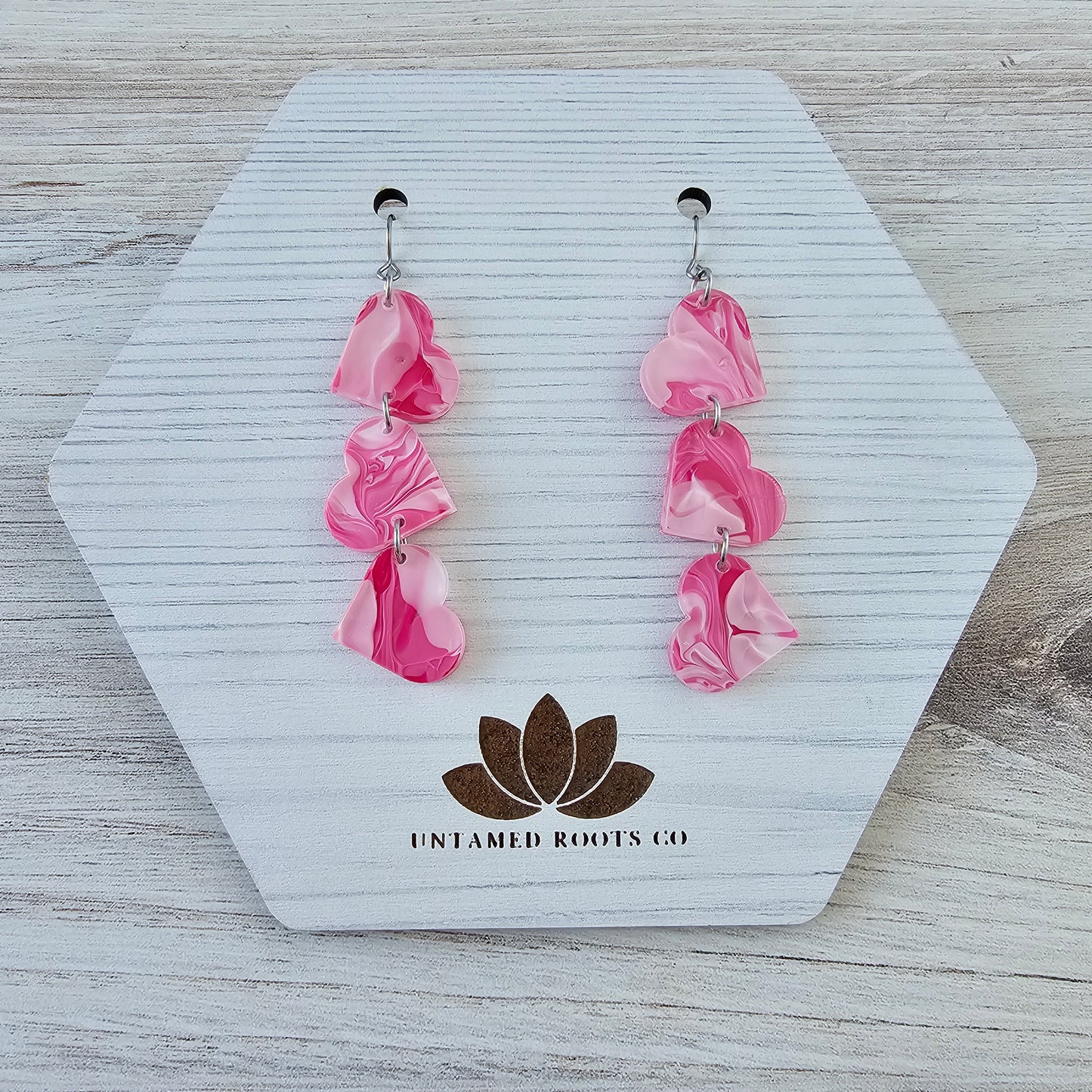 Hot Pink Swirl Tumbling Heart Earrings