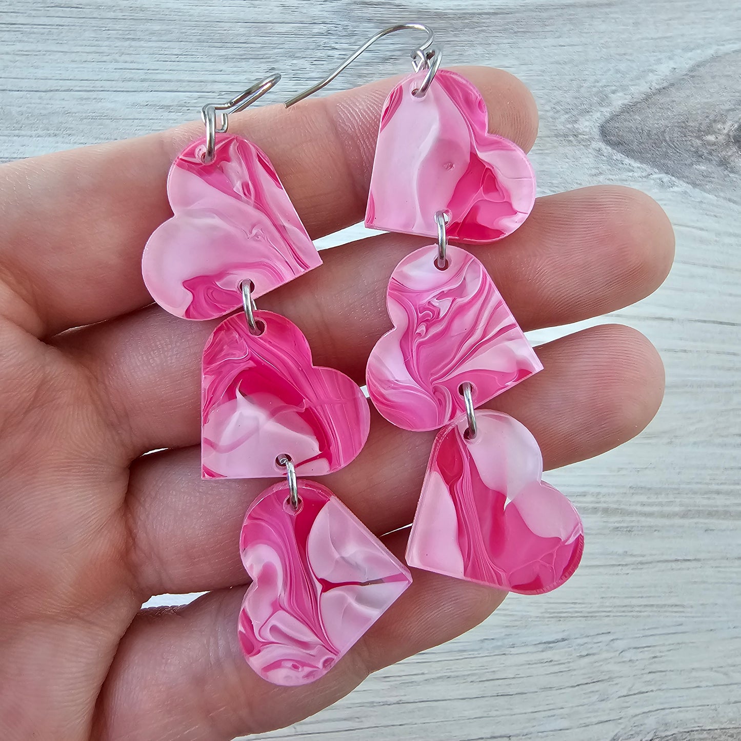 Hot Pink Swirl Tumbling Heart Earrings