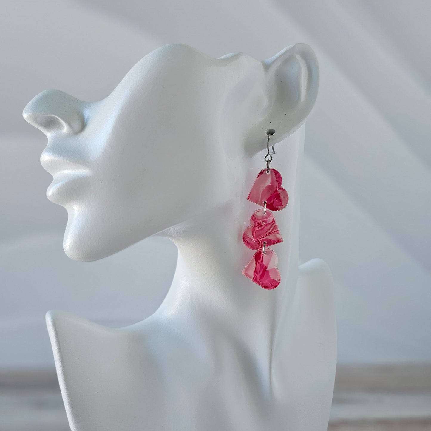 Hot Pink Swirl Tumbling Heart Earrings