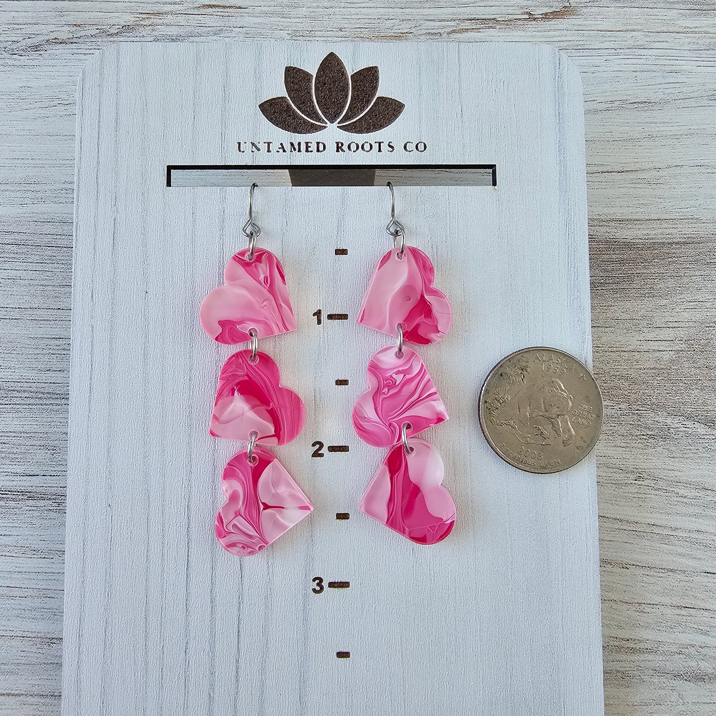 Hot Pink Swirl Tumbling Heart Earrings