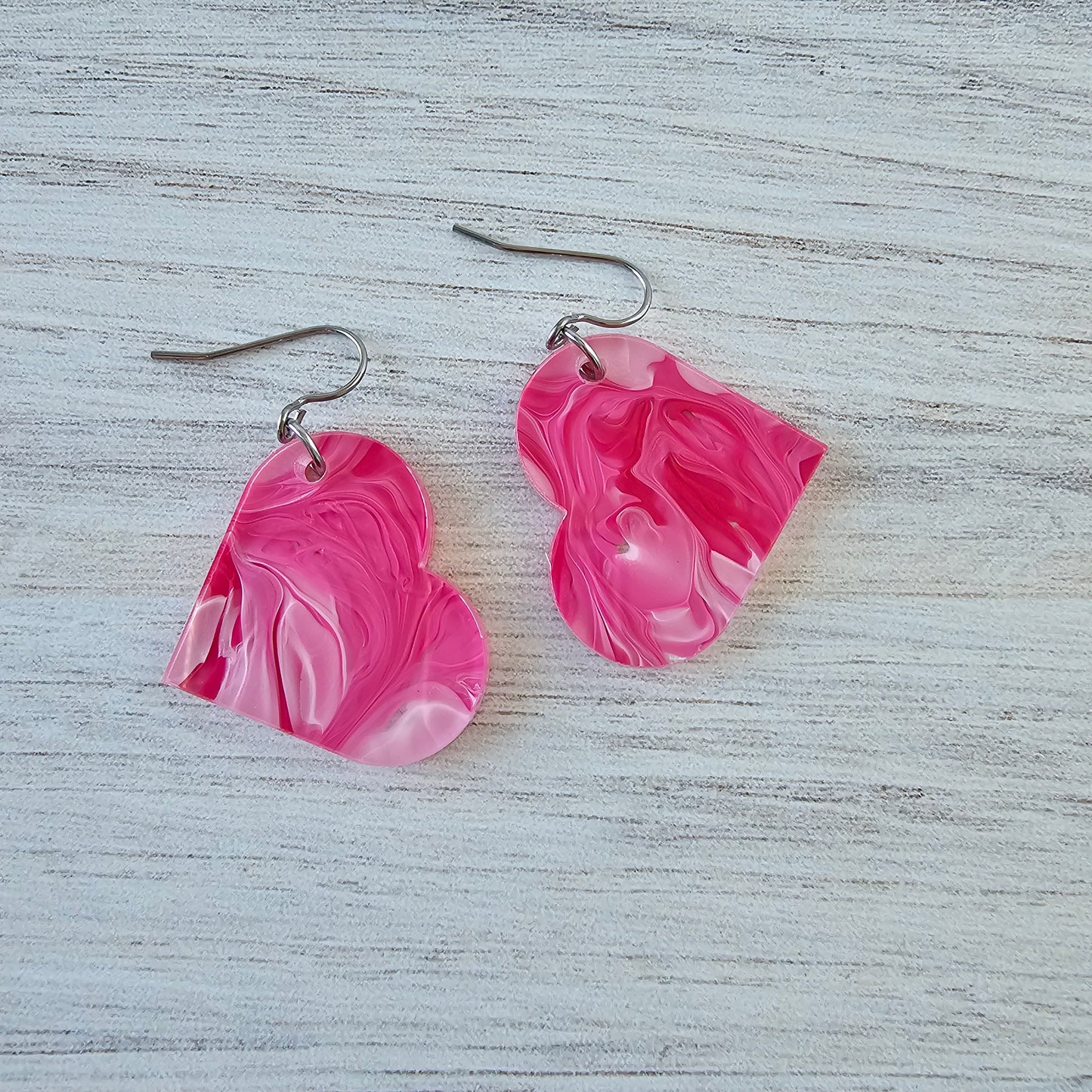Large Hot Pink Swirl Heart Earrings