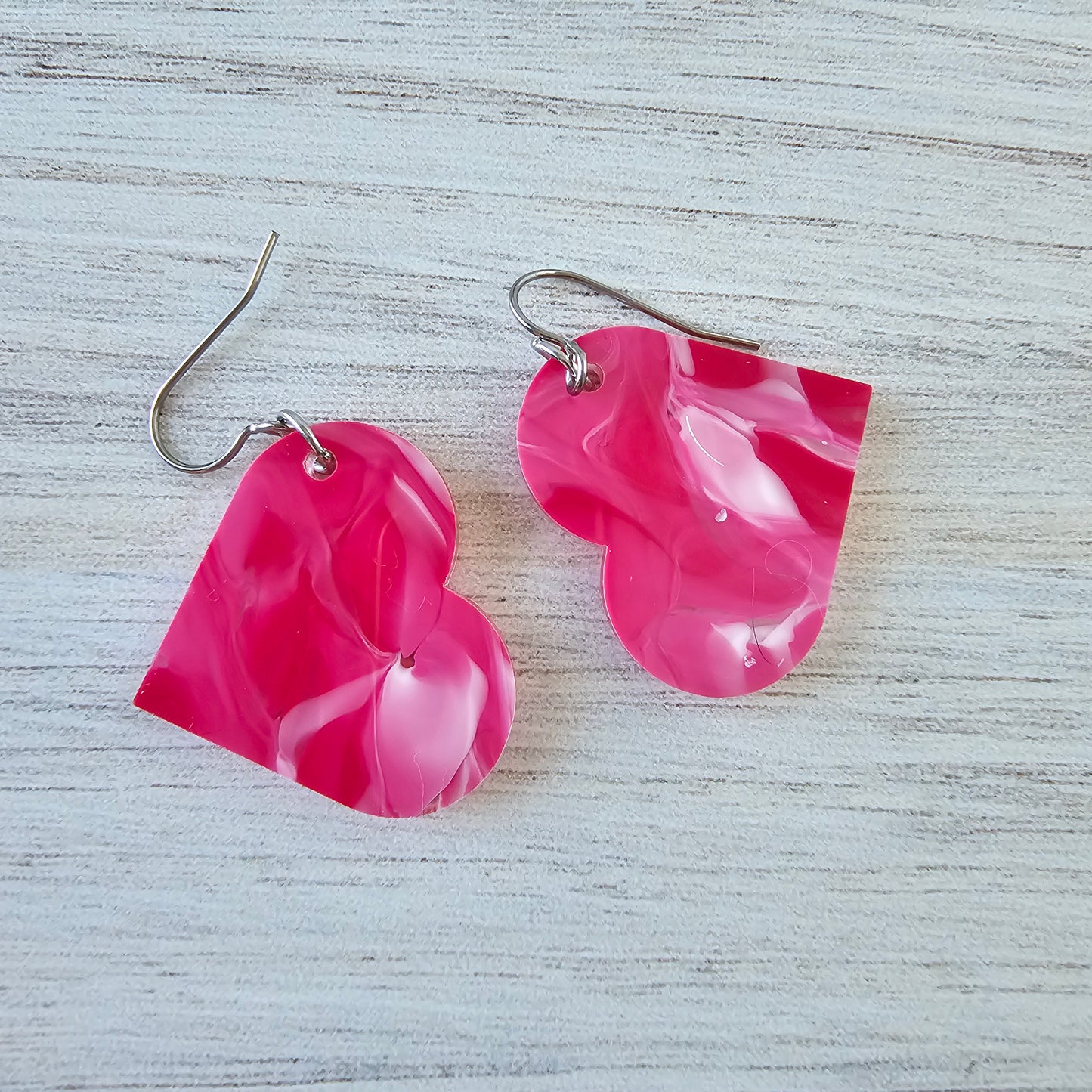 Large Hot Pink Swirl Heart Earrings