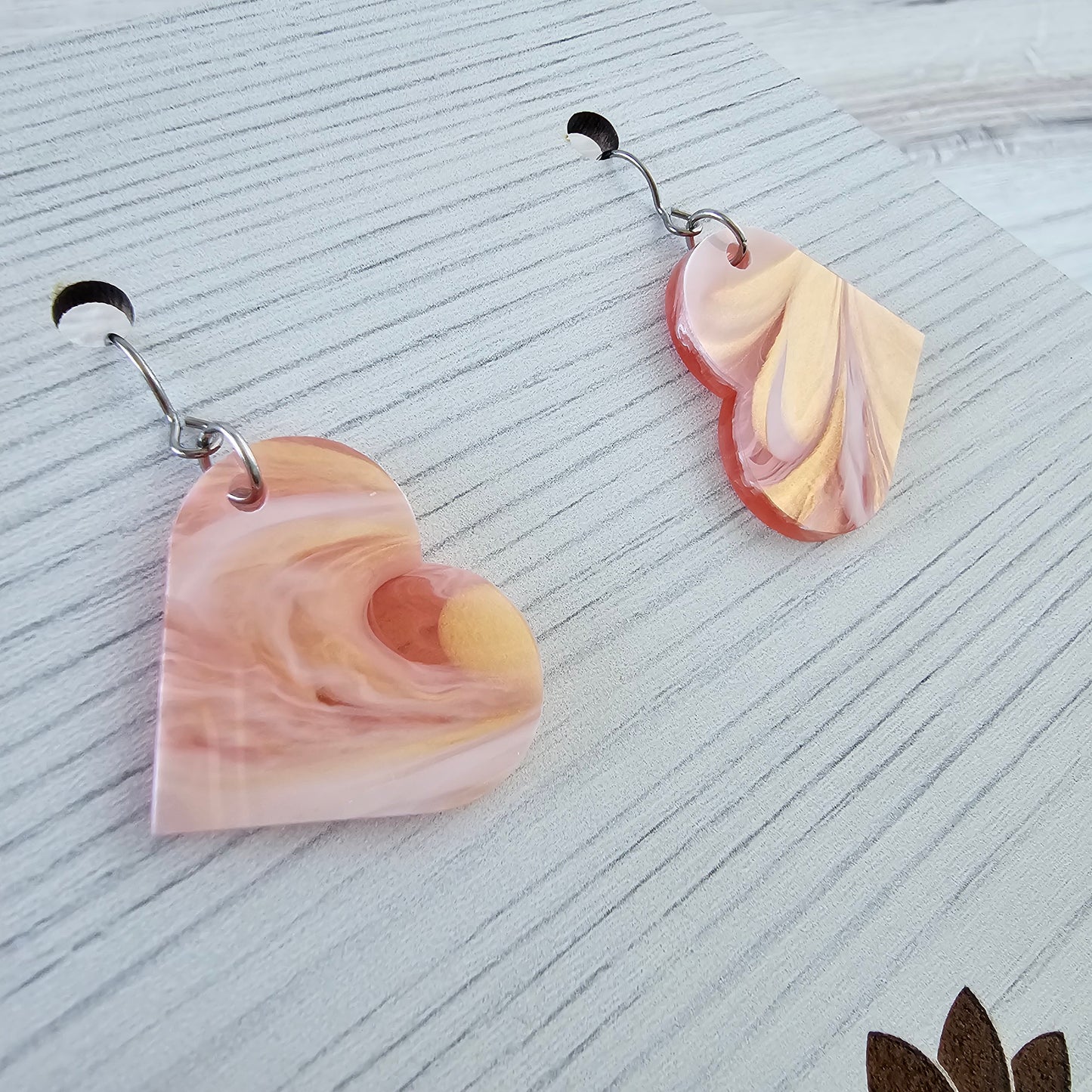Large Soft Pink Marble Heart Earrings