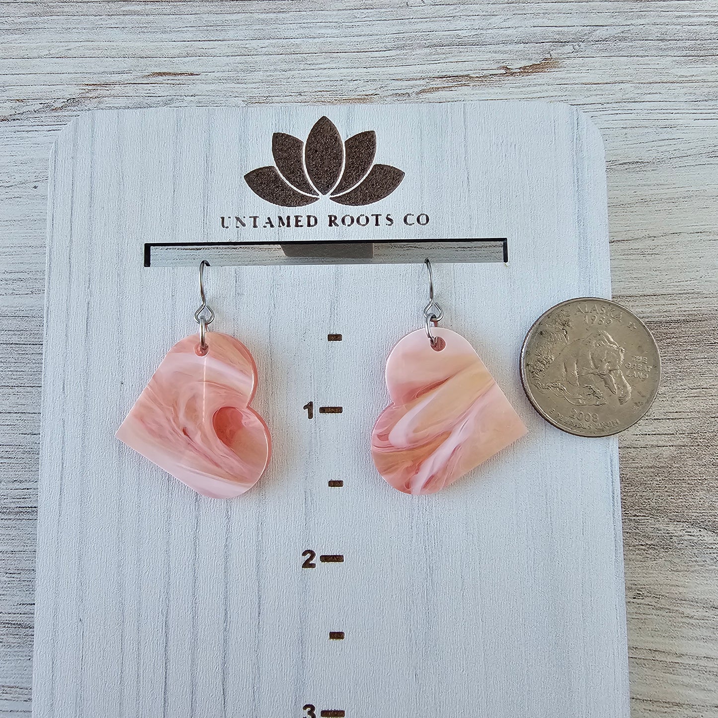 Large Soft Pink Marble Heart Earrings