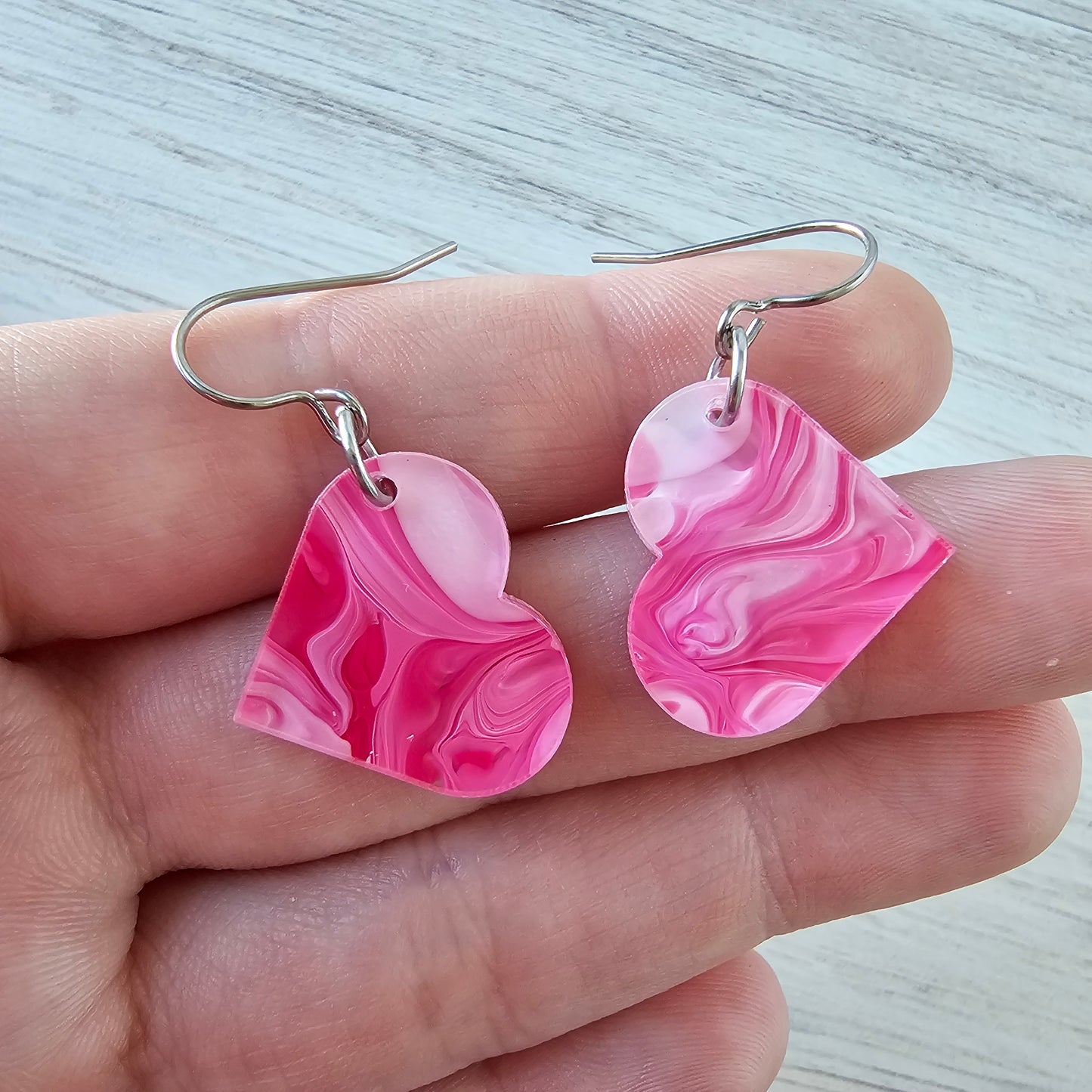 Small Hot Pink Swirl Heart Earrings