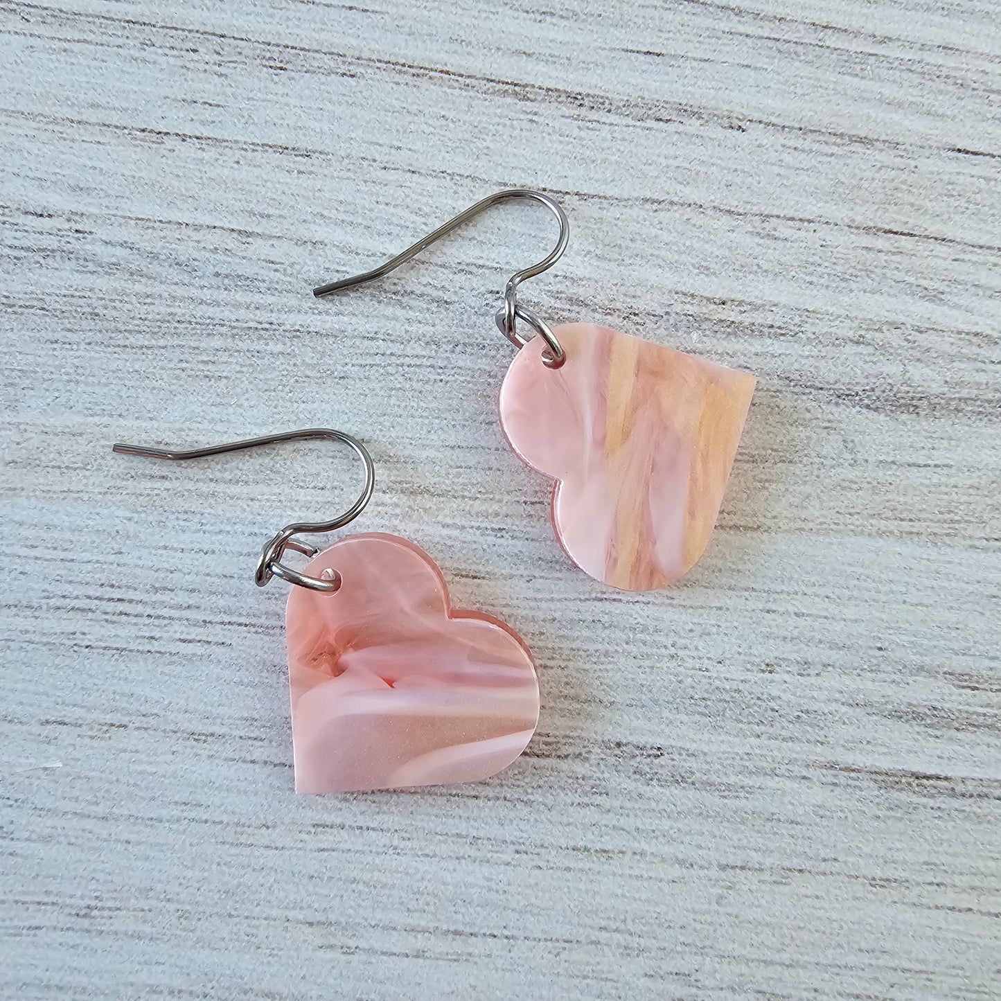 Small Soft Pink Marble Heart Earrings