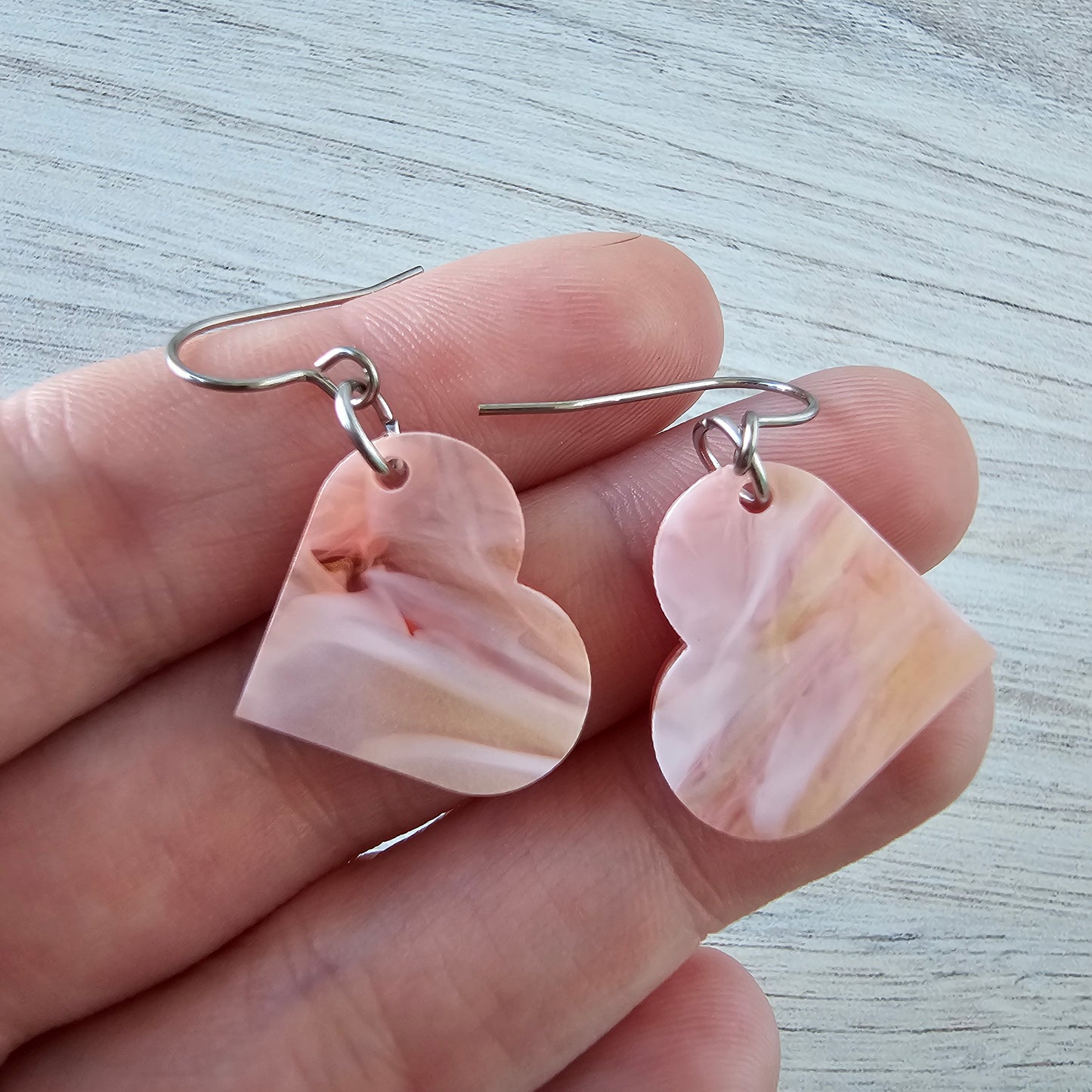 Small Soft Pink Marble Heart Earrings