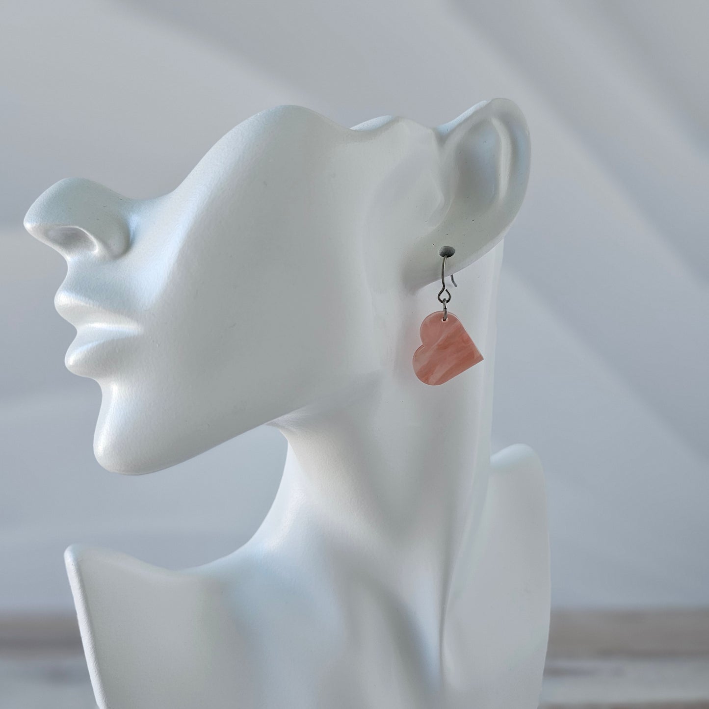 Small Soft Pink Marble Heart Earrings