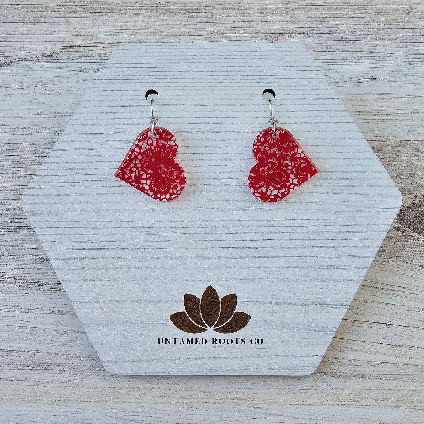 Large Red Lace Heart Earrings