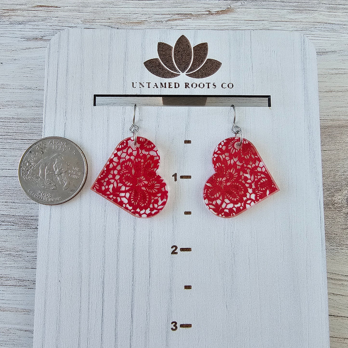 Large Red Lace Heart Earrings