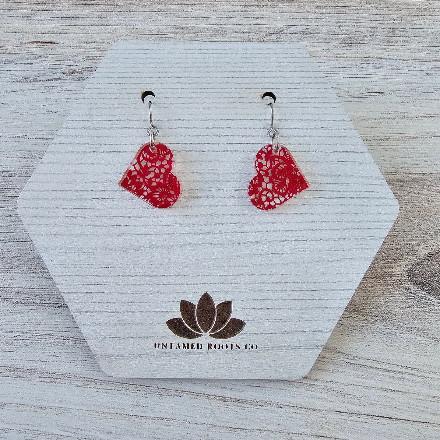 Small Red Lace Heart Earrings