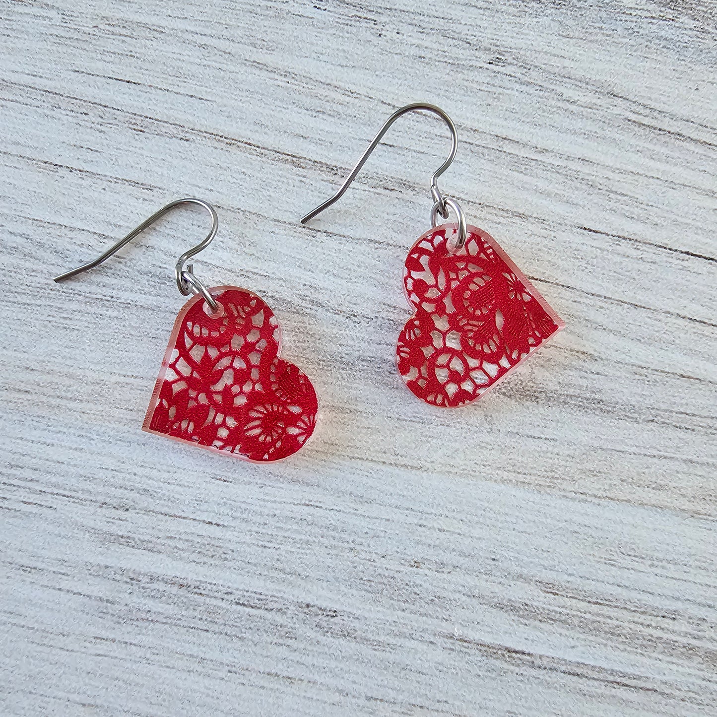 Small Red Lace Heart Earrings