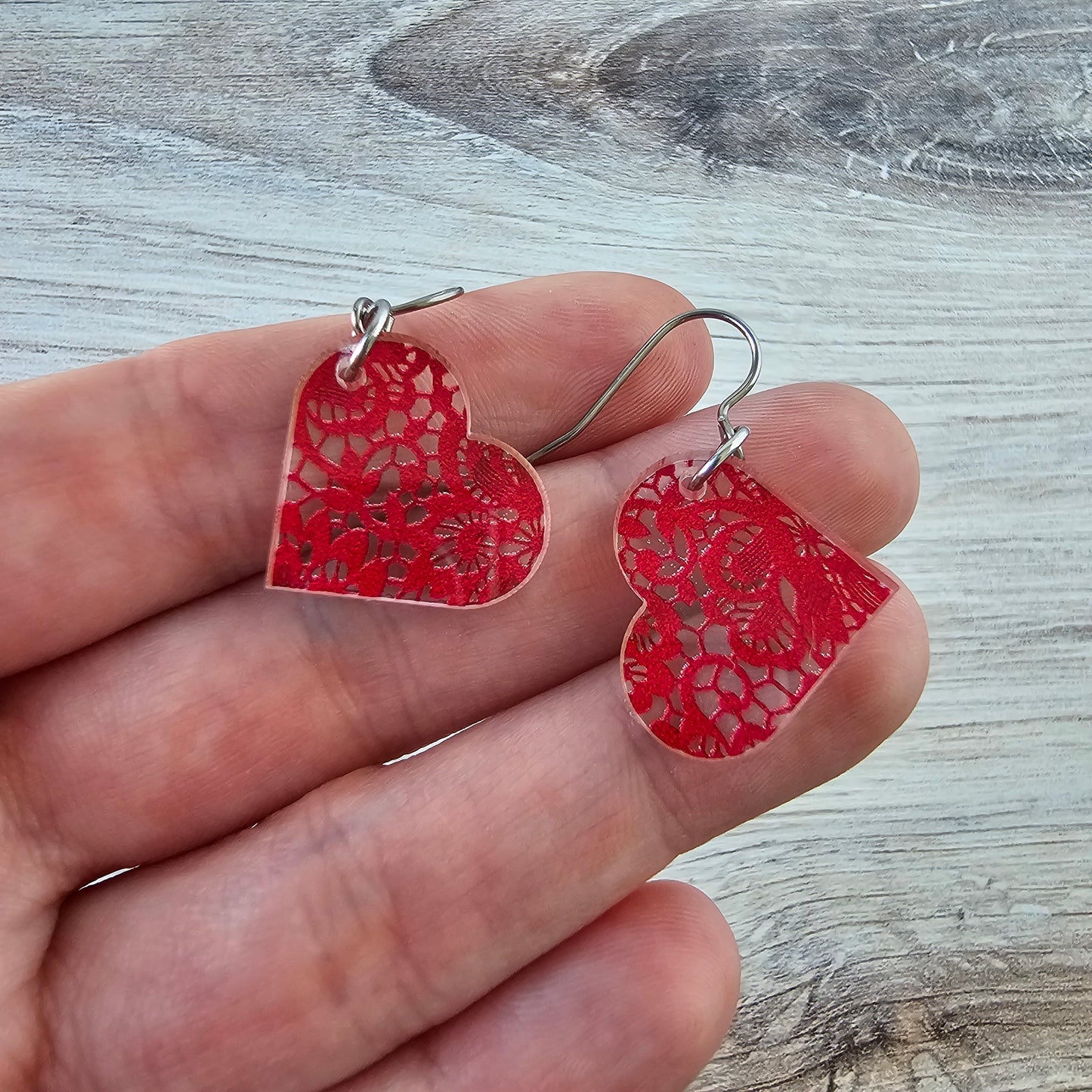 Small Red Lace Heart Earrings