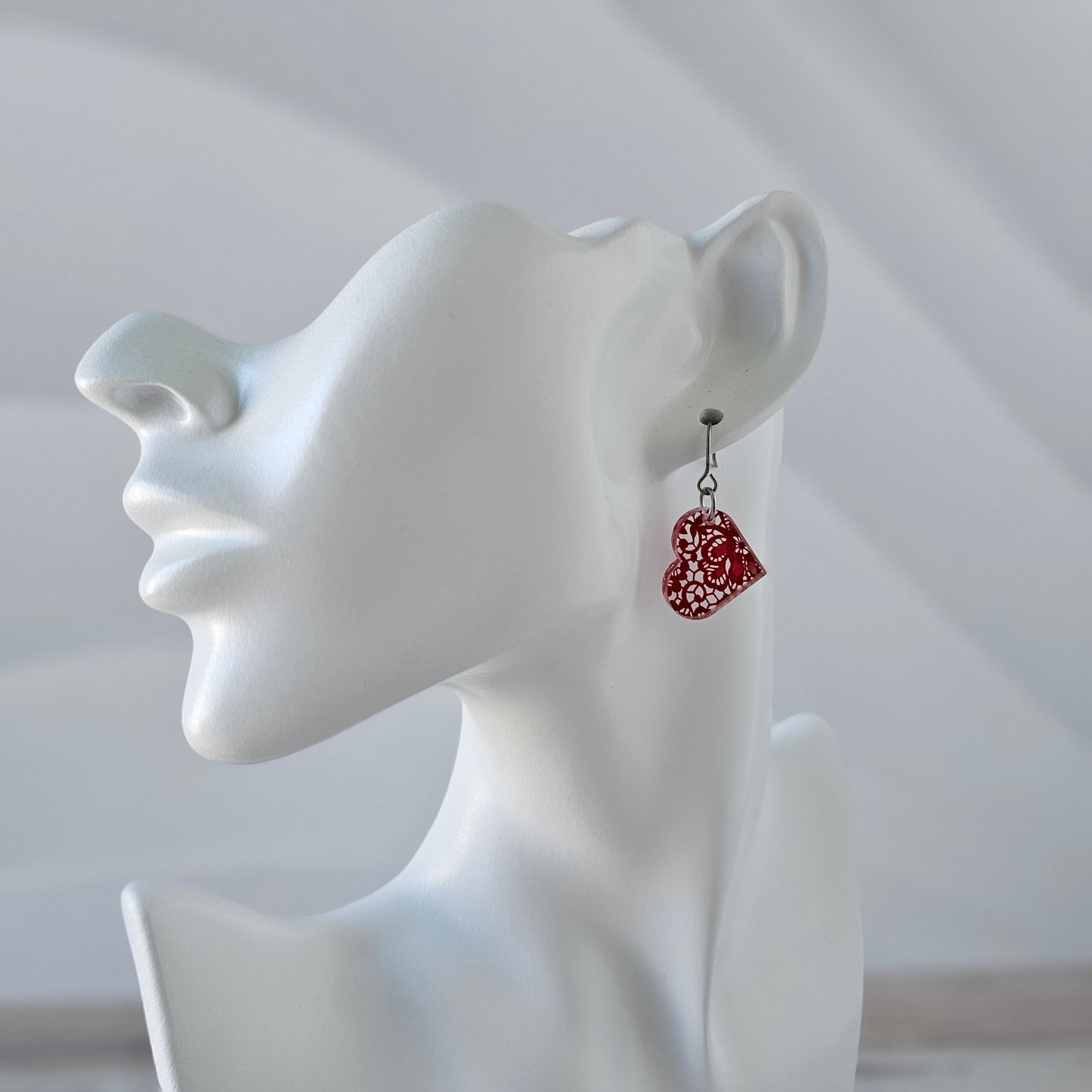 Small Red Lace Heart Earrings
