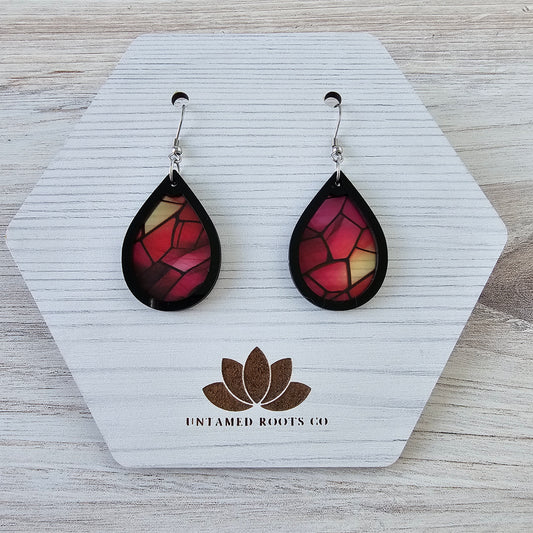 Pink and Purple Stained Glass Teardrop Earrings