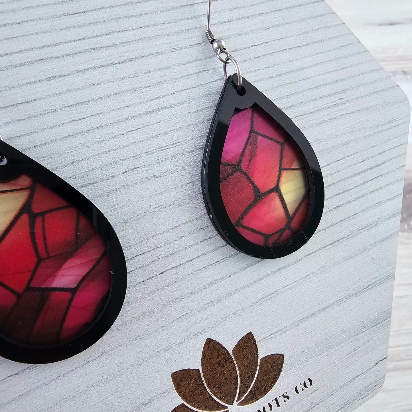 Pink and Purple Stained Glass Teardrop Earrings