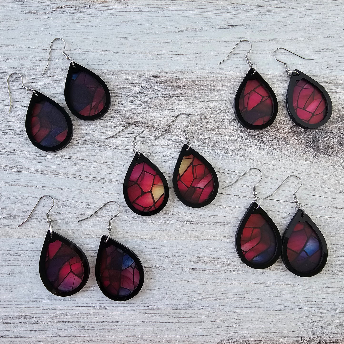 Pink and Purple Stained Glass Teardrop Earrings