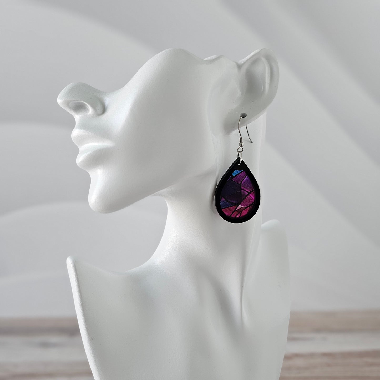 Pink and Purple Stained Glass Teardrop Earrings