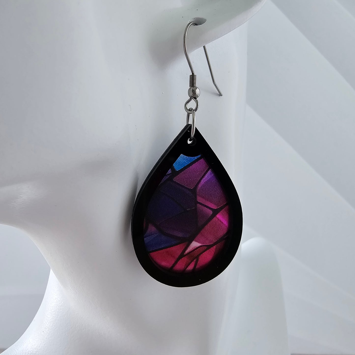 Pink and Purple Stained Glass Teardrop Earrings