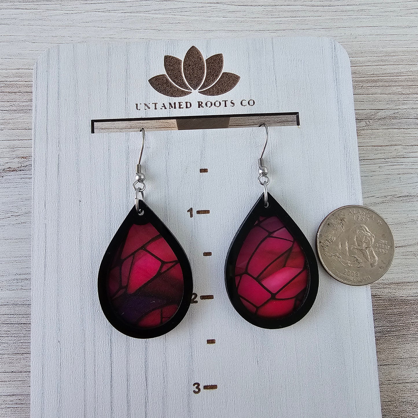 Pink and Purple Stained Glass Teardrop Earrings