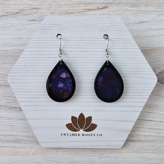 Purple Stained Glass Teardrop Earrings