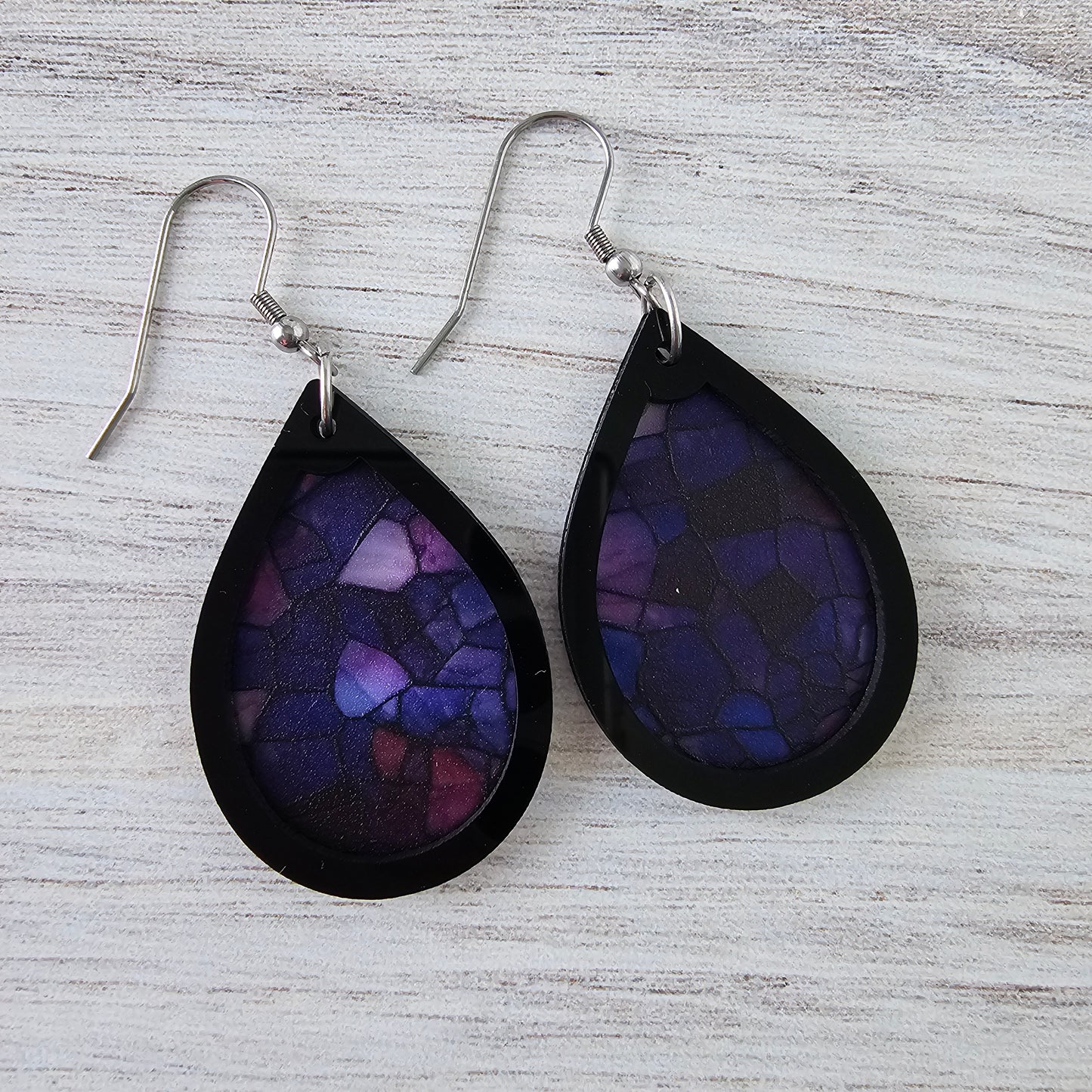 Purple Stained Glass Teardrop Earrings