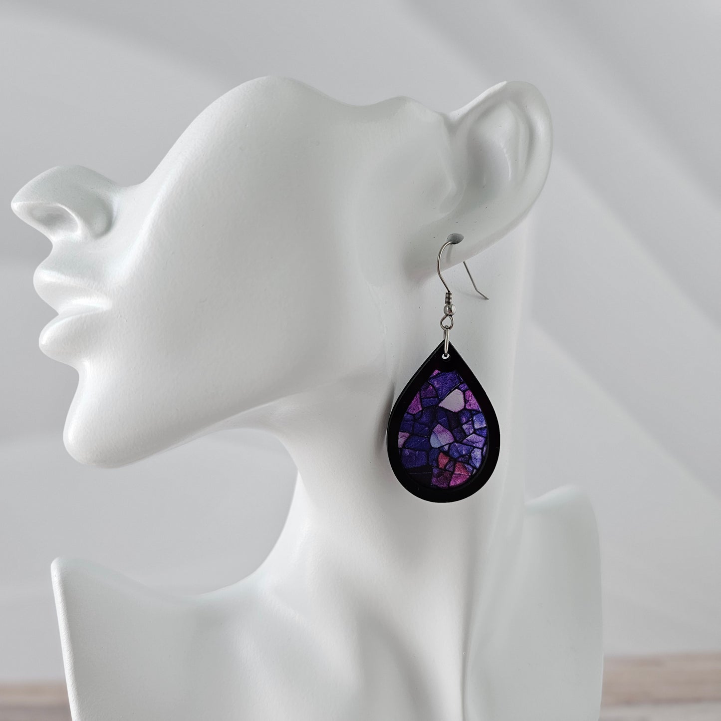Purple Stained Glass Teardrop Earrings
