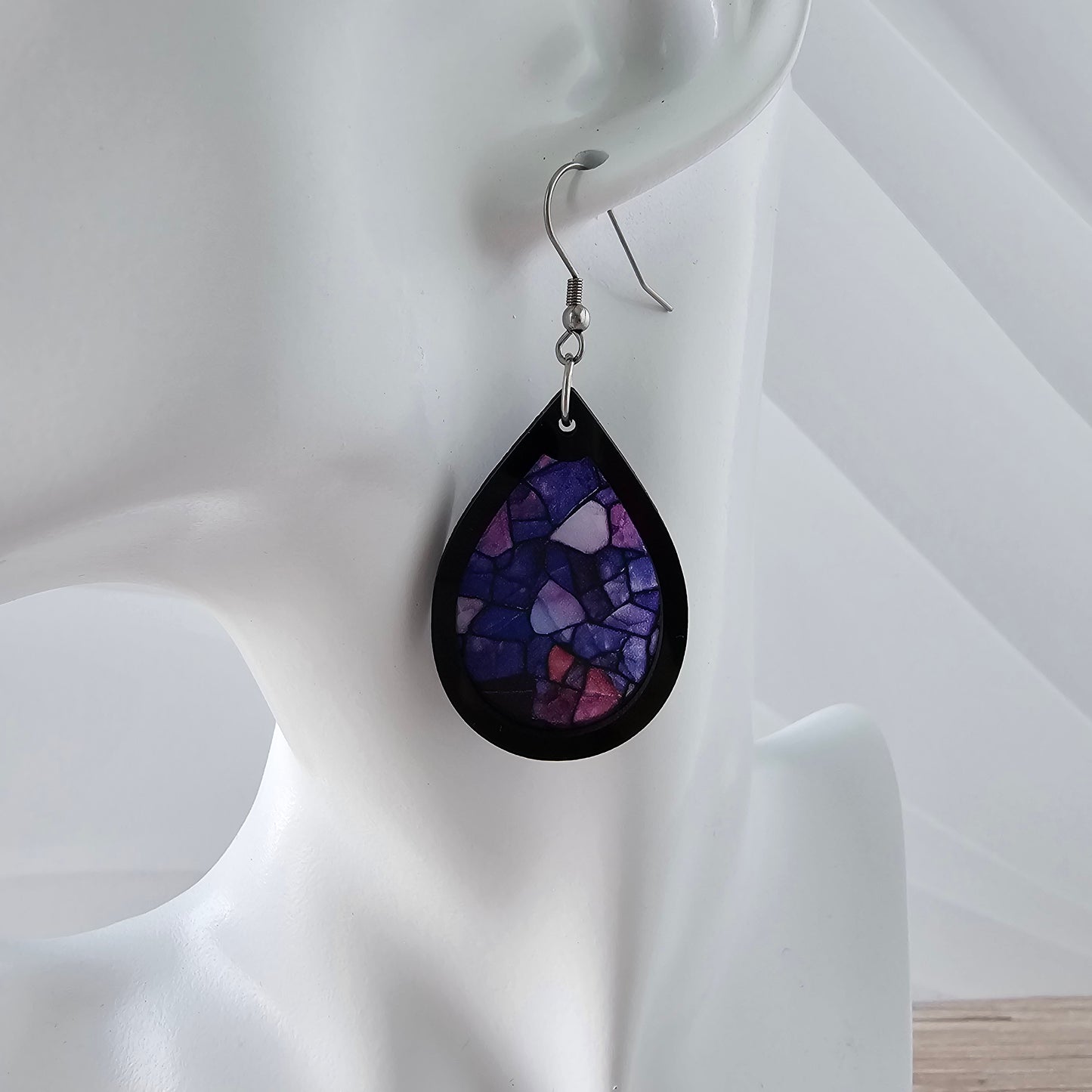 Purple Stained Glass Teardrop Earrings