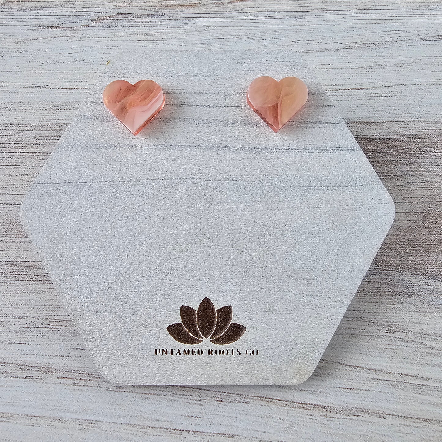 Soft Pink Marble Heart Stud Earrings