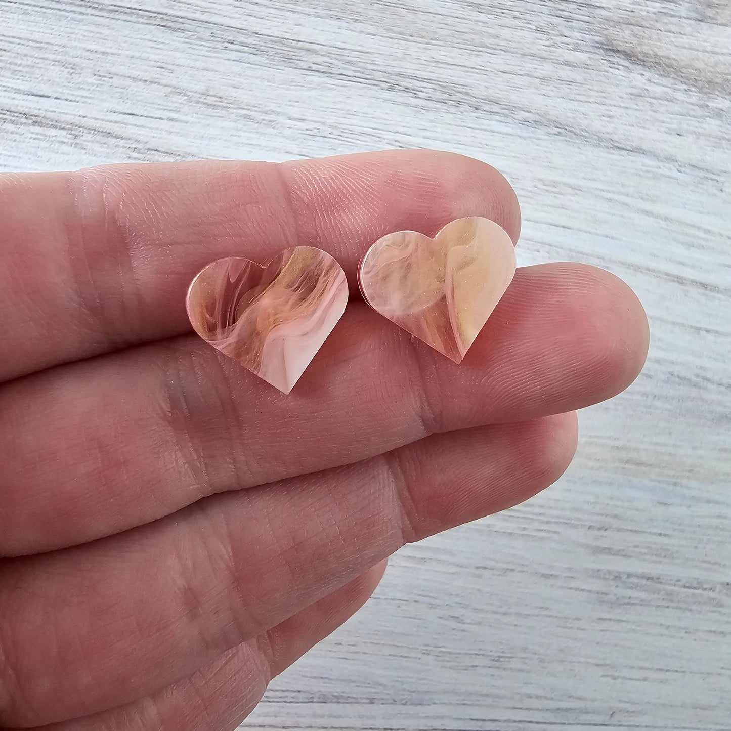 Soft Pink Marble Heart Stud Earrings