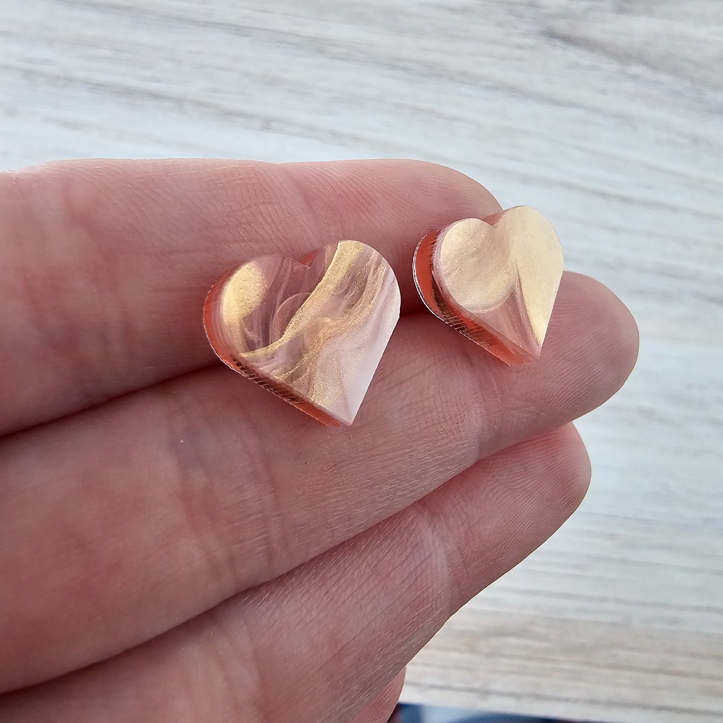 Soft Pink Marble Heart Stud Earrings