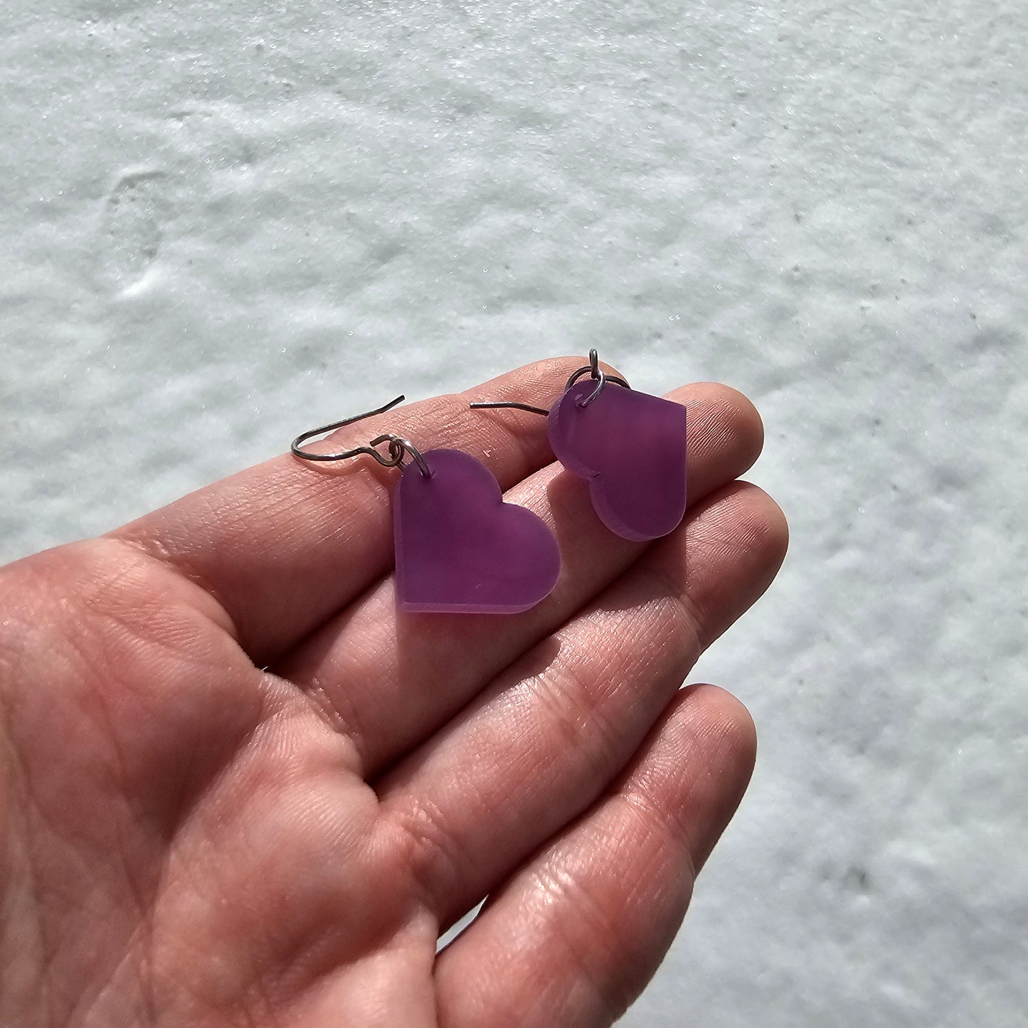 Small Purple Color Change Heart Earrings