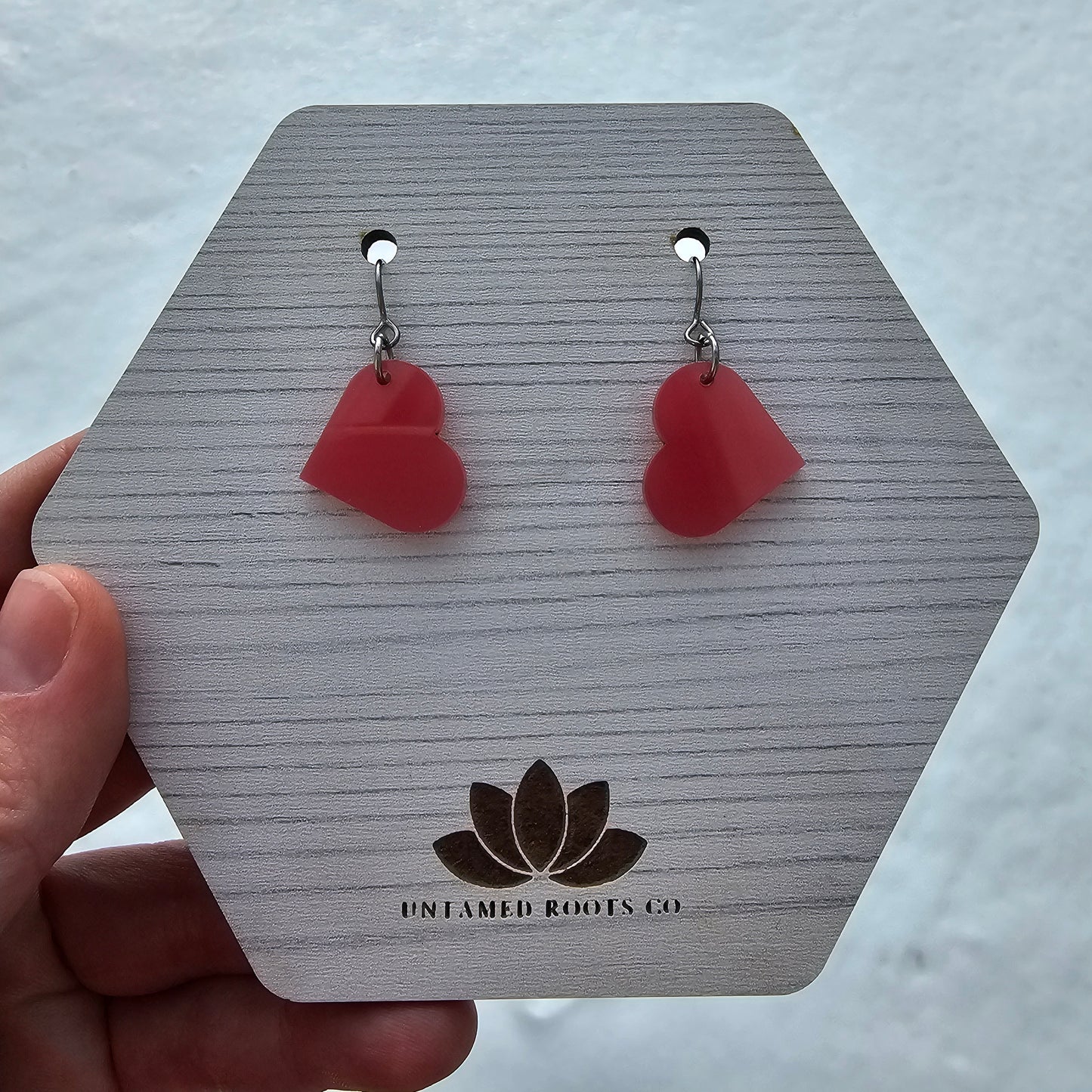 Small Coral Color Change Heart Earrings