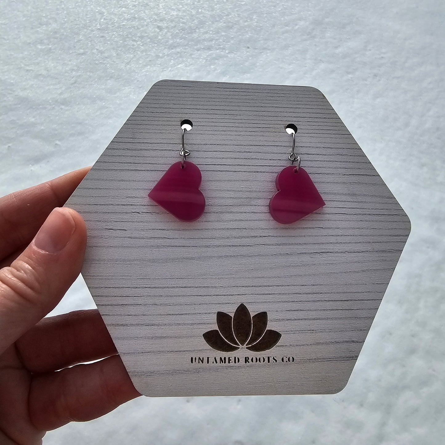 Small Magenta Color Change Heart Earrings