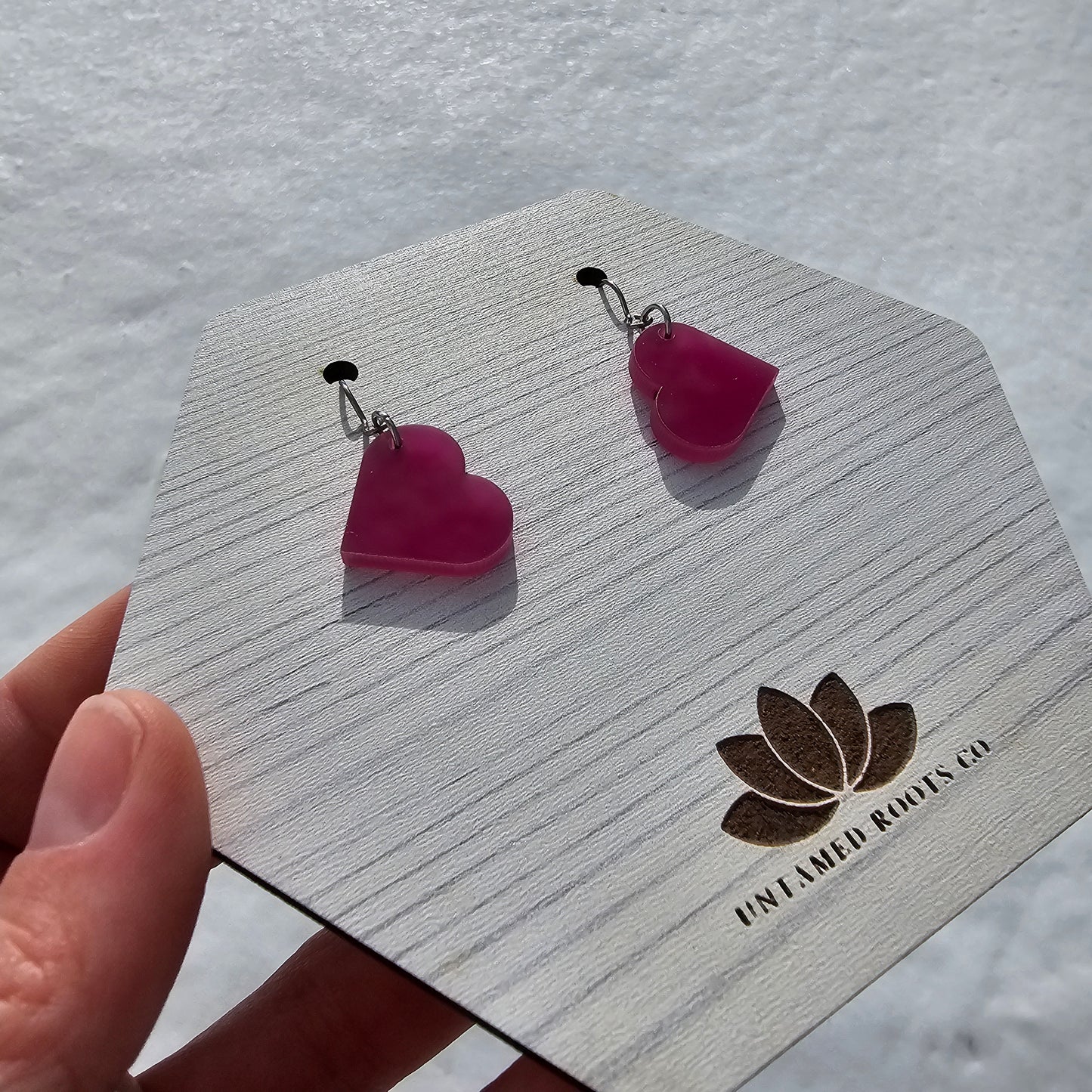 Small Magenta Color Change Heart Earrings