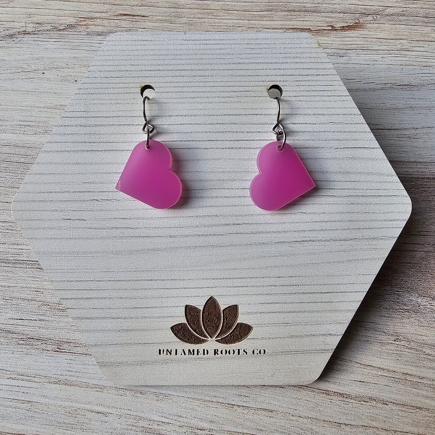 Small Magenta Color Change Heart Earrings