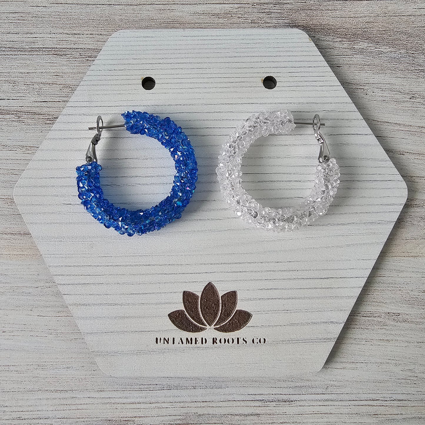 Blue & White Mismatched Chunky Glitter Hoops