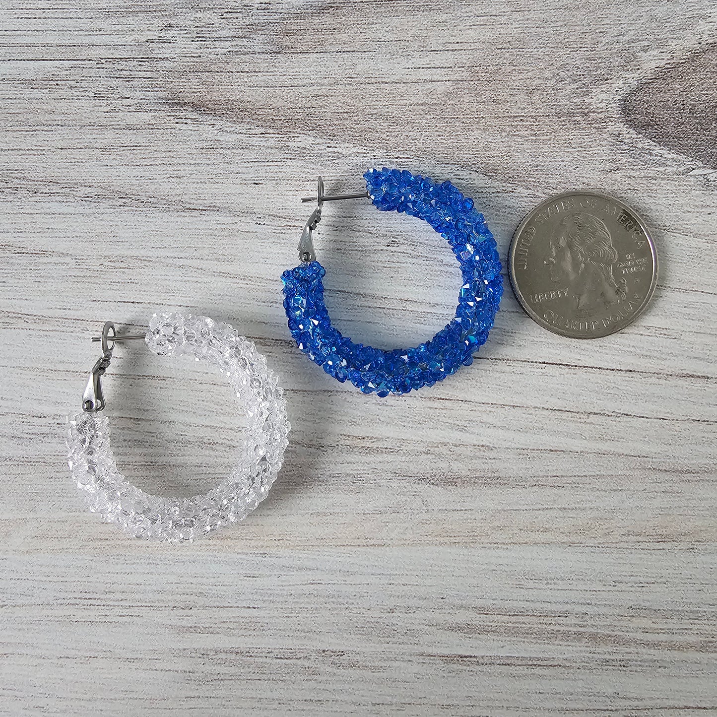Blue & White Mismatched Chunky Glitter Hoops