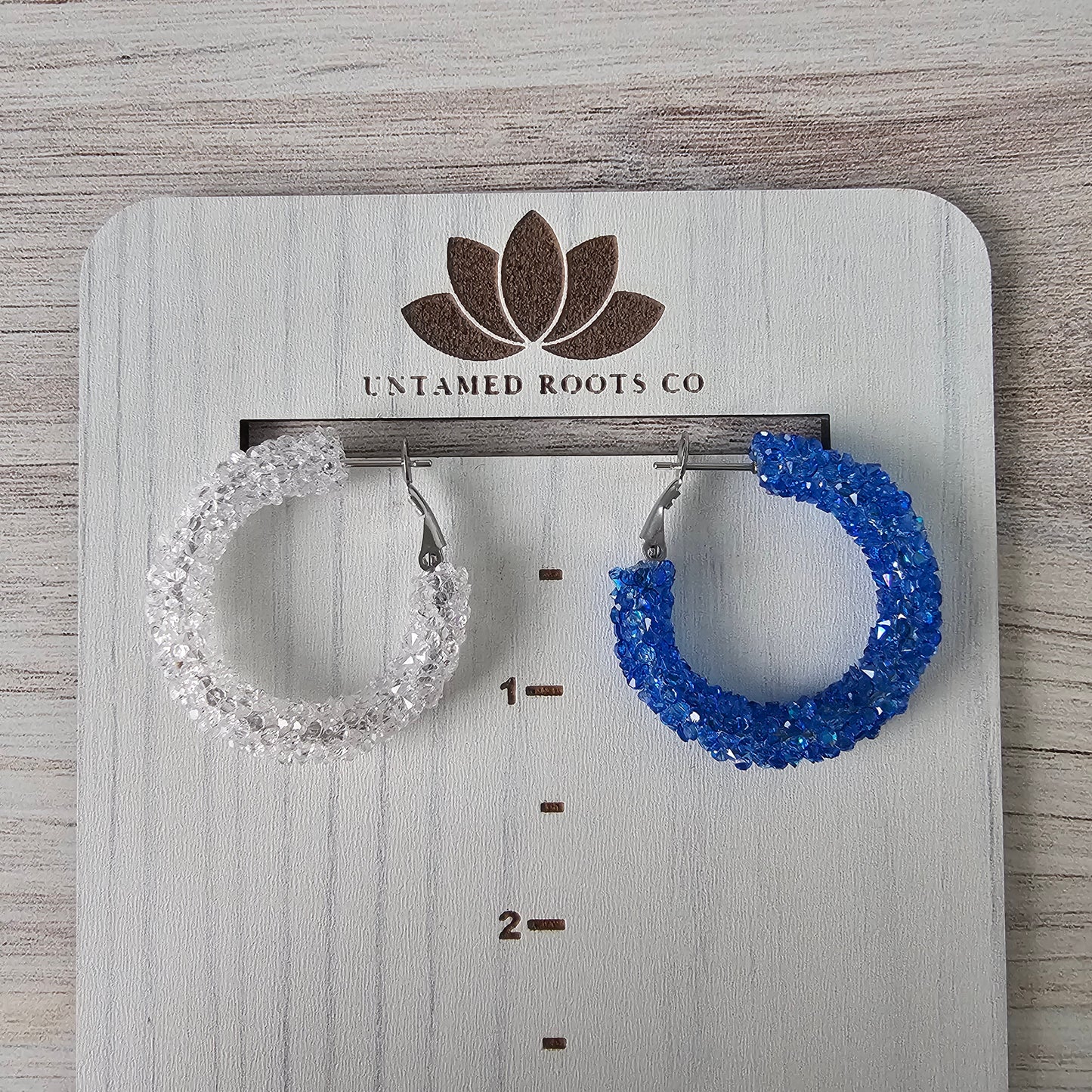 Blue & White Mismatched Chunky Glitter Hoops