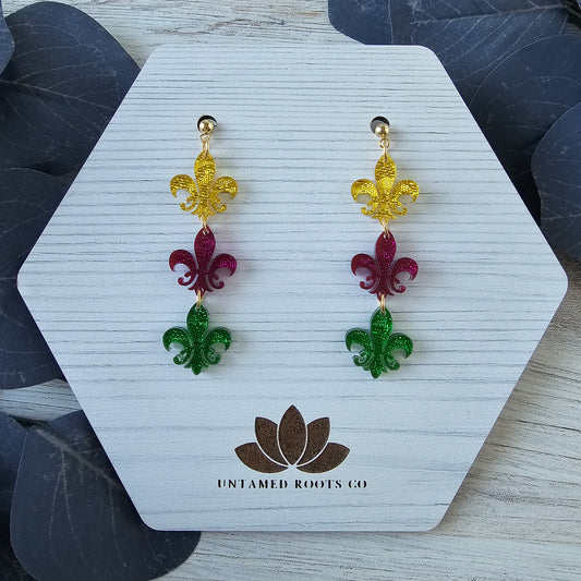 Fleur-de-lis Triple Mardi Gras Earrings