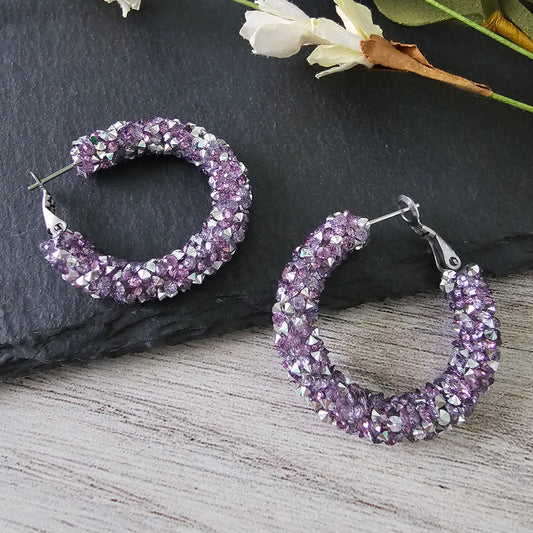 Purple & Silver Chunky Glitter Hoops