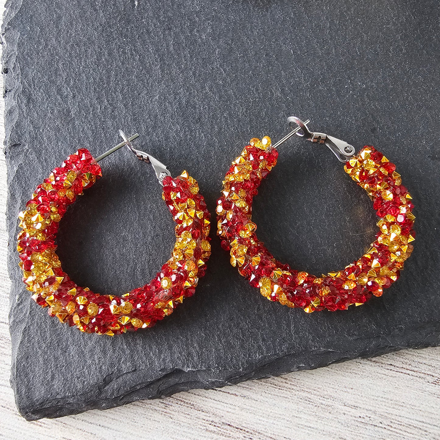 Red & Gold Chunky Glitter Hoops