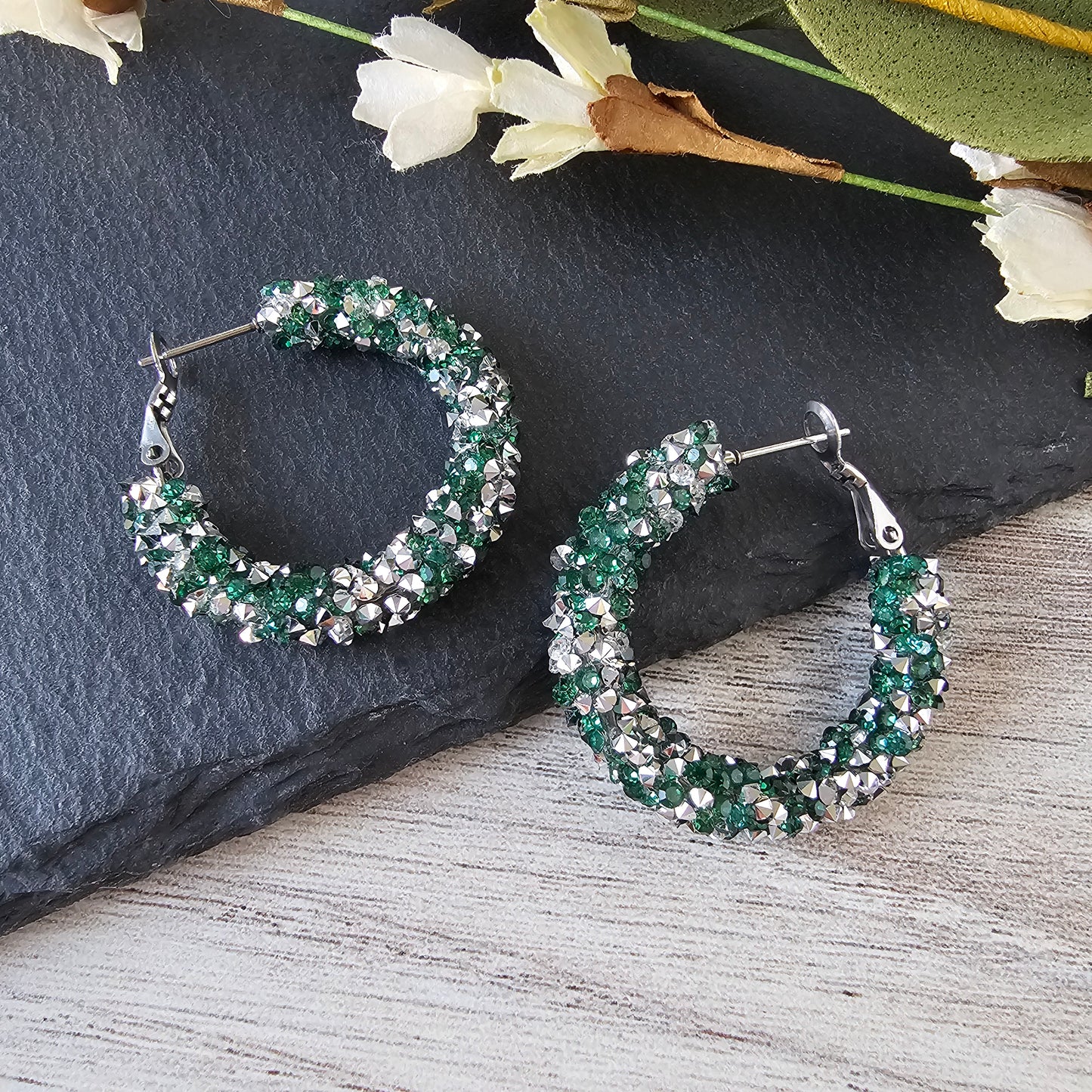 Green & Silver Chunky Glitter Hoops