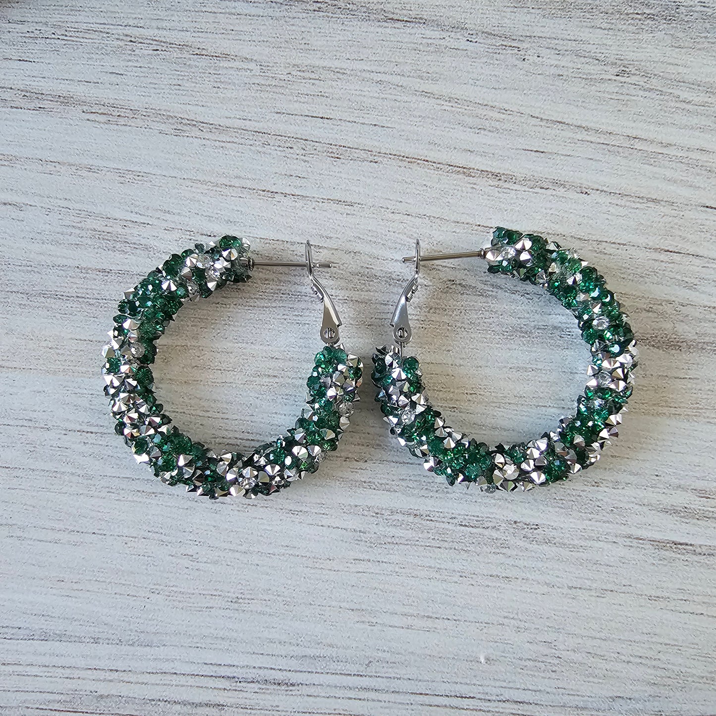 Green & Silver Chunky Glitter Hoops