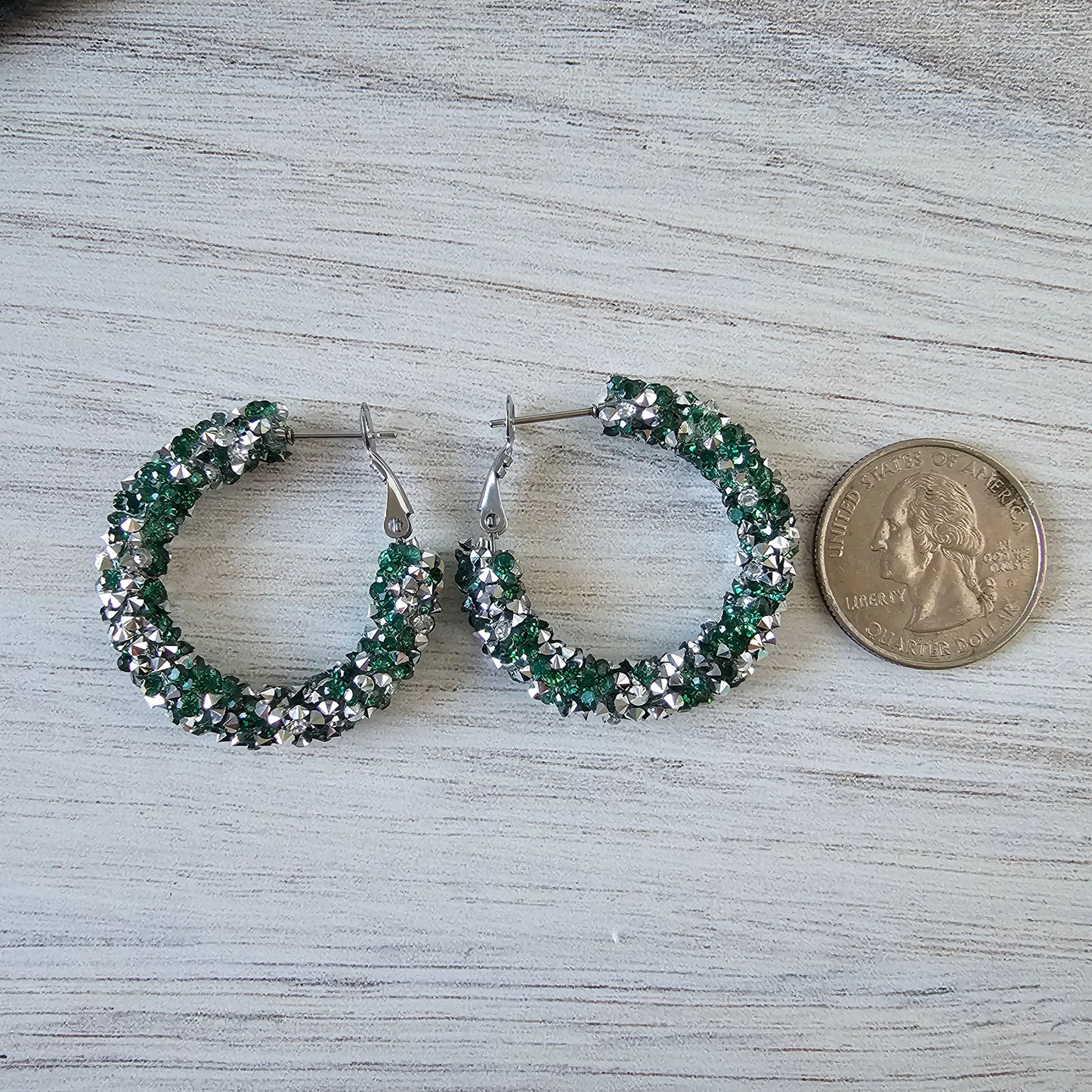 Green & Silver Chunky Glitter Hoops